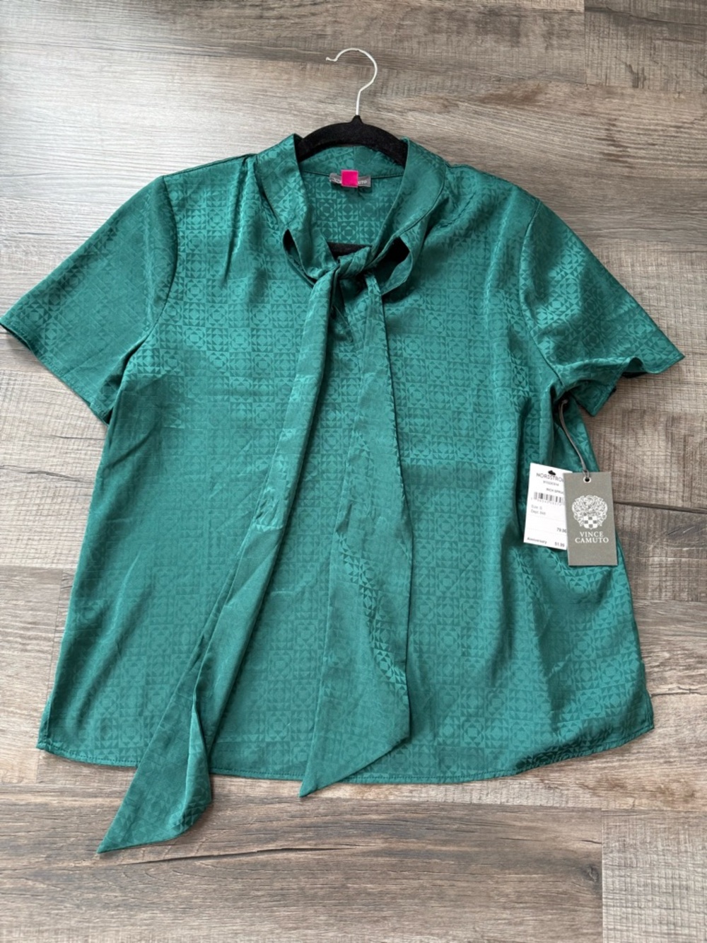 Vince Camuto Teal Tie-Neck Short Sleeve Blouse